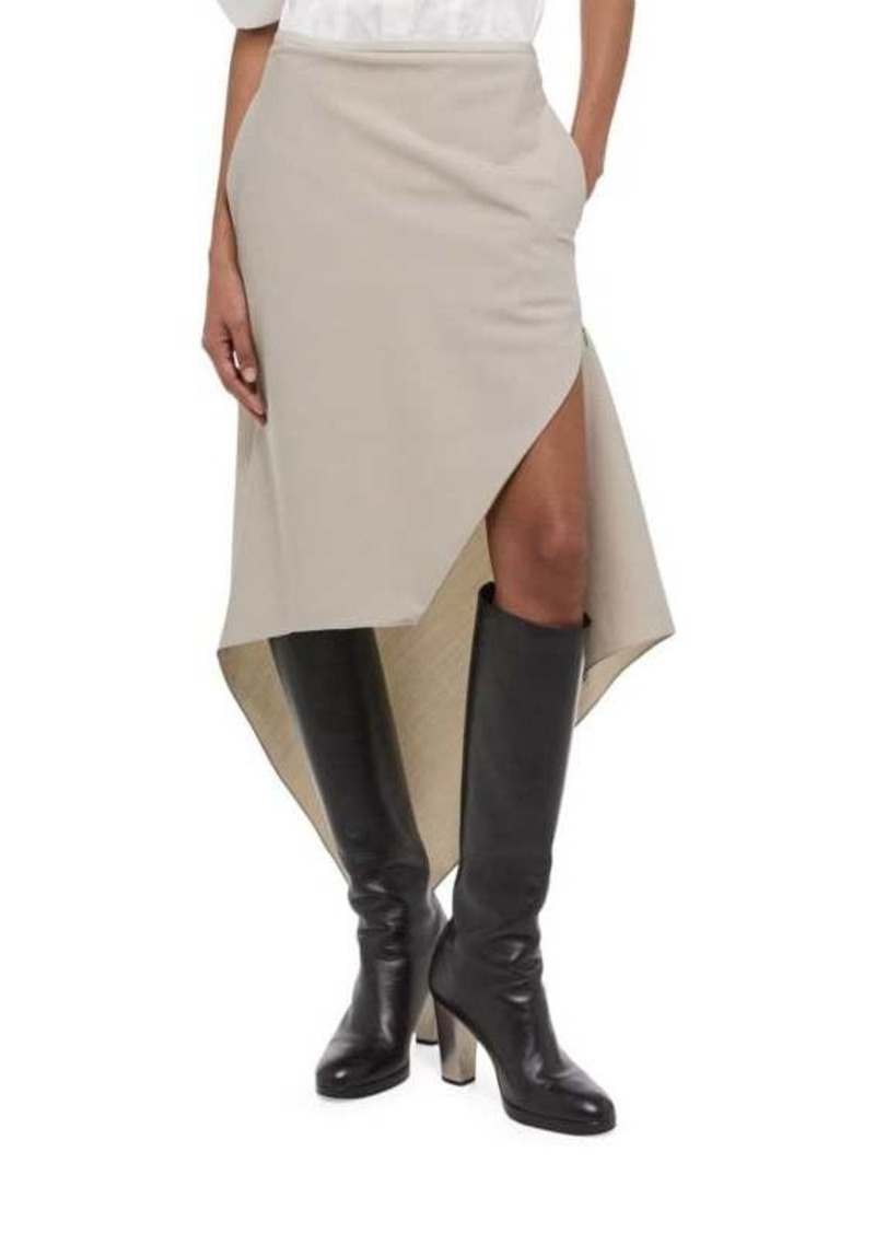 Helmut Lang Handkerchief Hem Virgin Wool Midi Skirt