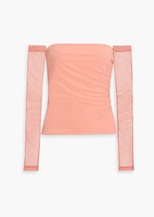 Helmut Lang - Convertible off-the-shoulder jersey and mesh top - Orange - L