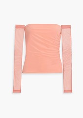 Helmut Lang - Convertible off-the-shoulder jersey and mesh top - Orange - XS