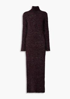 Helmut Lang - Cutout metallic ribbed cotton-blend turtleneck maxi dress - Purple - M