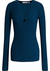 Helmut Lang - Cutout ribbed-knit top - Blue - XS