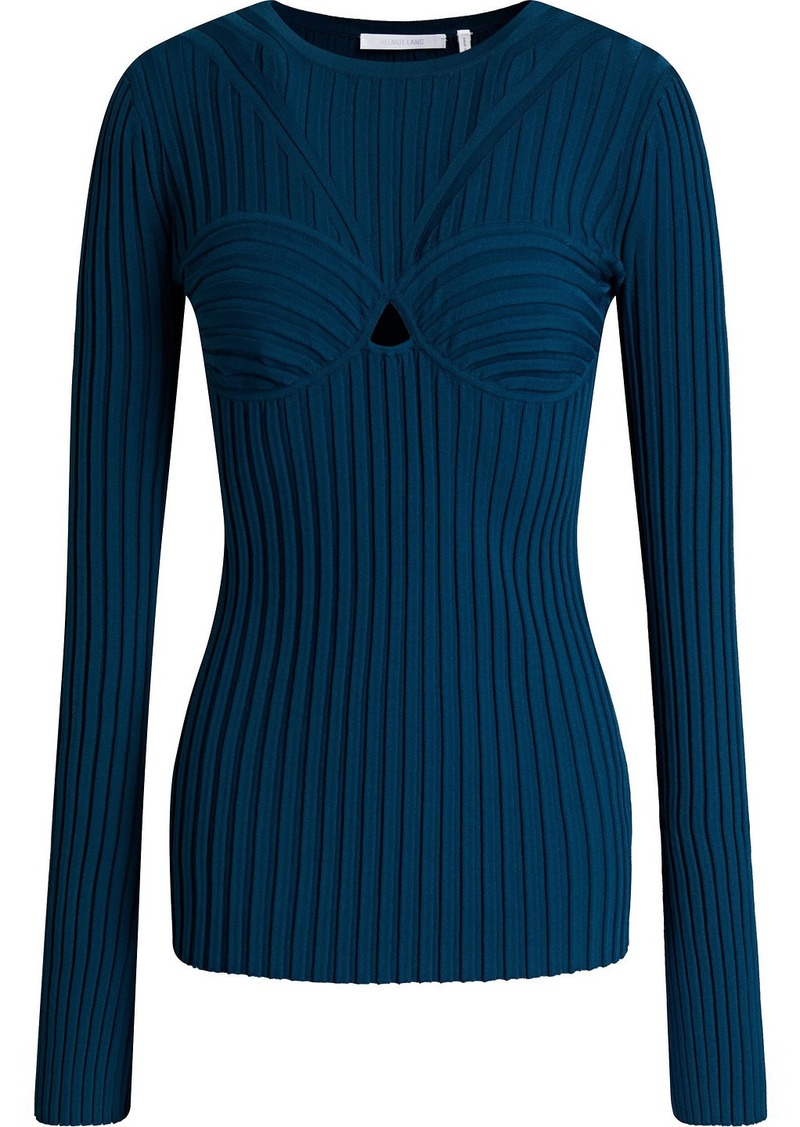 Helmut Lang - Cutout ribbed-knit top - Blue - XS