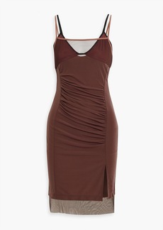Helmut Lang - Layered mesh and jersey mini dress - Brown - L