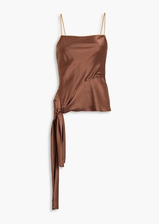 Helmut Lang - Organza-trimmed asymmetric knotted satin camisole - Brown - XS