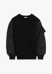 Helmut Lang - Shell-paneled ribbed merino wool-blend sweater - Black - XL