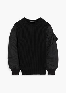 Helmut Lang - Shell-paneled ribbed merino wool-blend sweater - Black - S