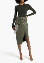 Helmut Lang - Wrap-effect faux stretch-leather midi skirt - Green - S