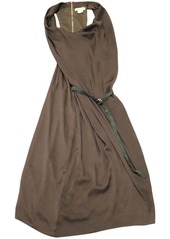 Helmut Lang Asymmetric Belted Crepe Dress in Brown Polyester