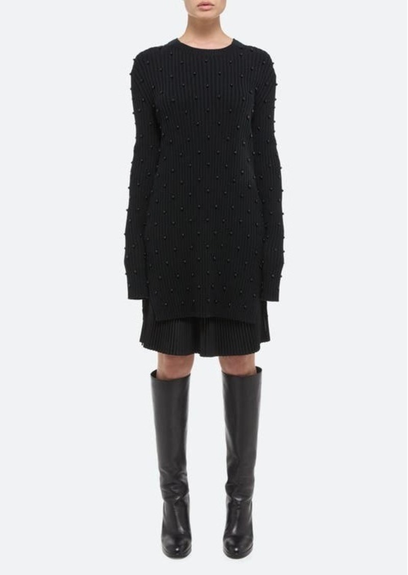 Helmut Lang Beaded Rib Long Sleeve Organic Cotton Sweater Dress