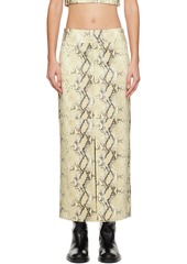 Helmut Lang Beige Python-Embossed Leather Midi Skirt