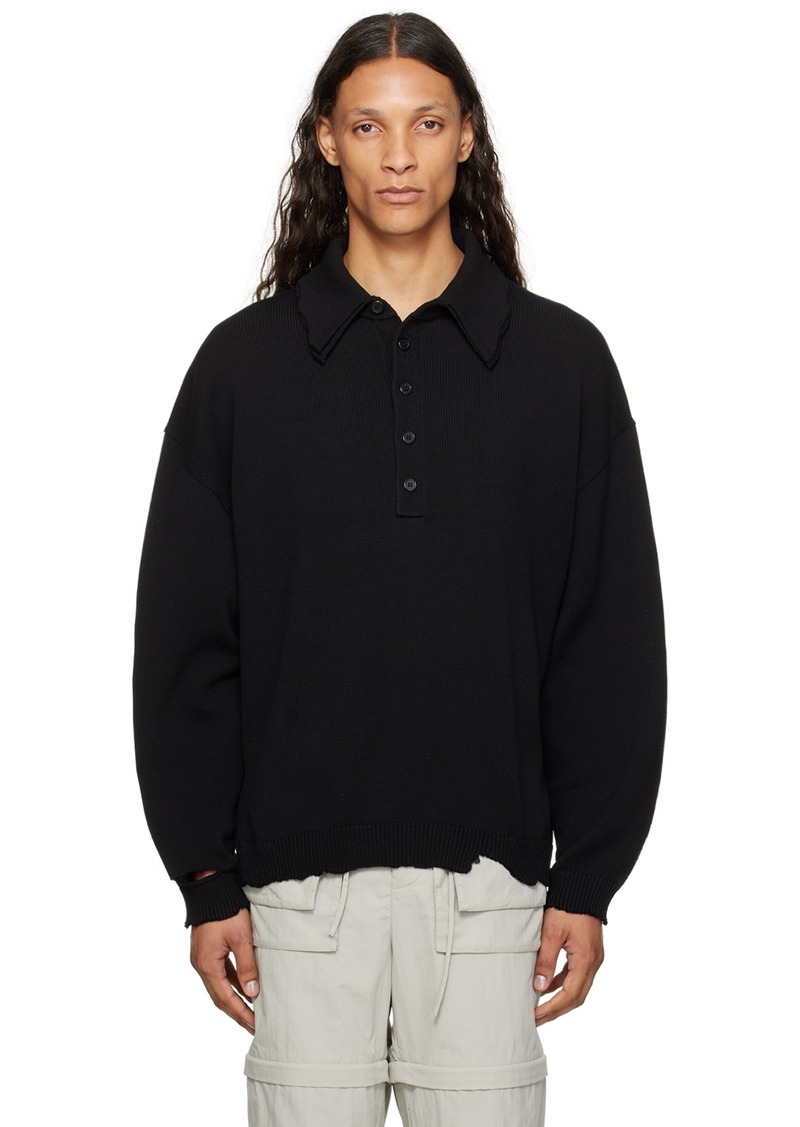 Helmut Lang Black Distressed Polo