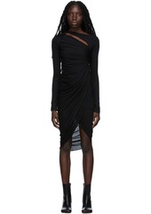 Helmut Lang Black Ruched Long Sleeve Dress