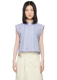 Helmut Lang Blue & White Sleeveless Tuxedo Shirt