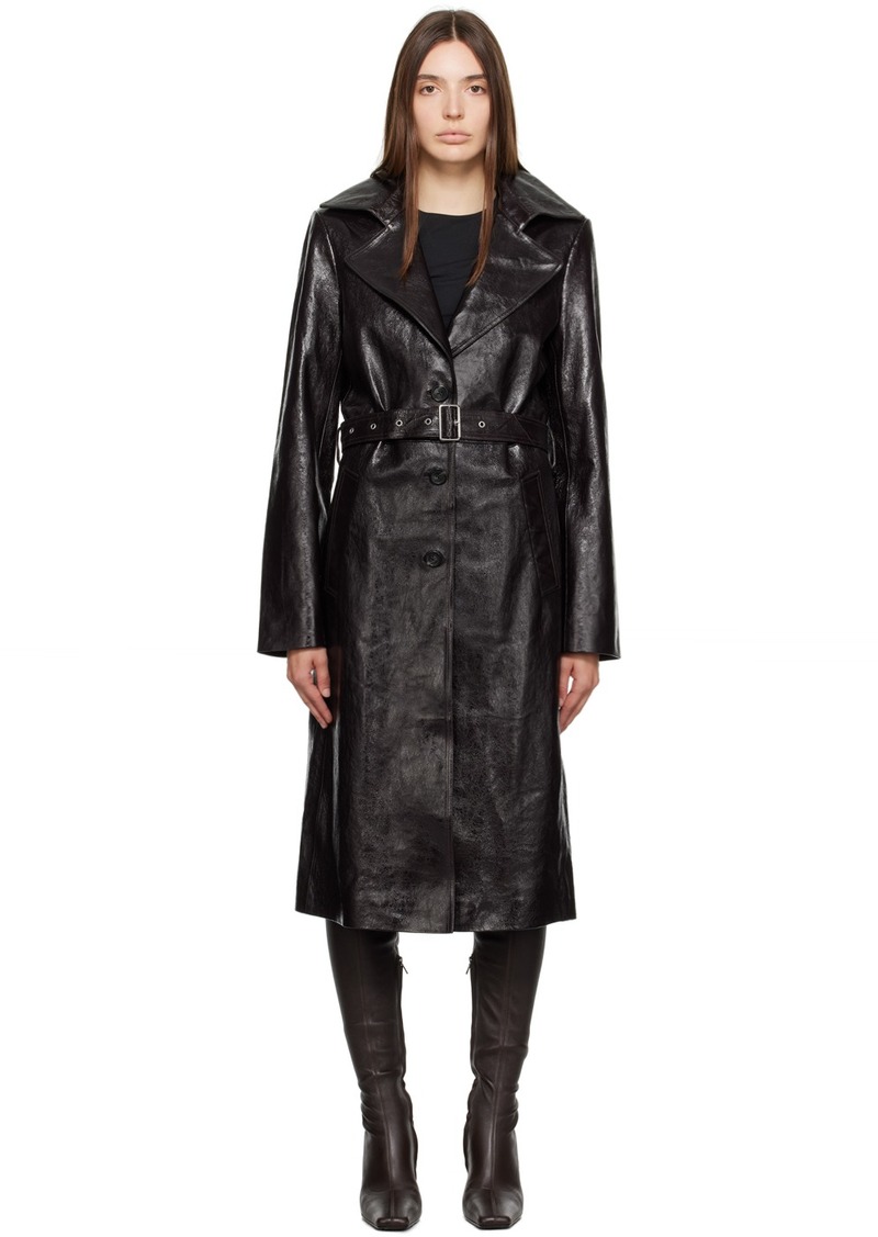 Helmut Lang Brown Belted Leather Trench Coat