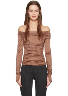 Helmut Lang Brown Ruched Long Sleeve T-Shirt