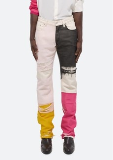 Helmut Lang Colorblock Distressed Silk Chiffon Panel Straight Leg Jeans