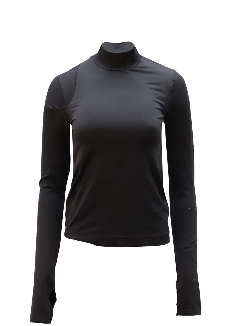 Helmut Lang Cut-Out Stretch Turtleneck Top in Black Nylon