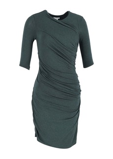 Helmut Lang Gathered Bodycon Dress in Green Cotton
