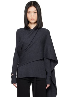 Helmut Lang Indigo Draped Rib Sweater