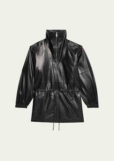 Helmut Lang Leather Drawstring Coat with Removable Sleeves