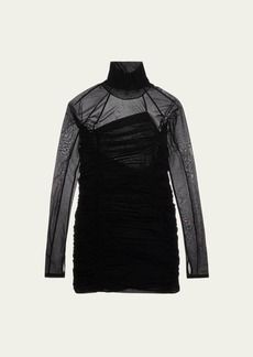 Helmut Lang Long-Sleeve Ruched Bodycon Mini Dress