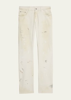 Helmut Lang Men's Low-Rise Jeans with Paint Splatter