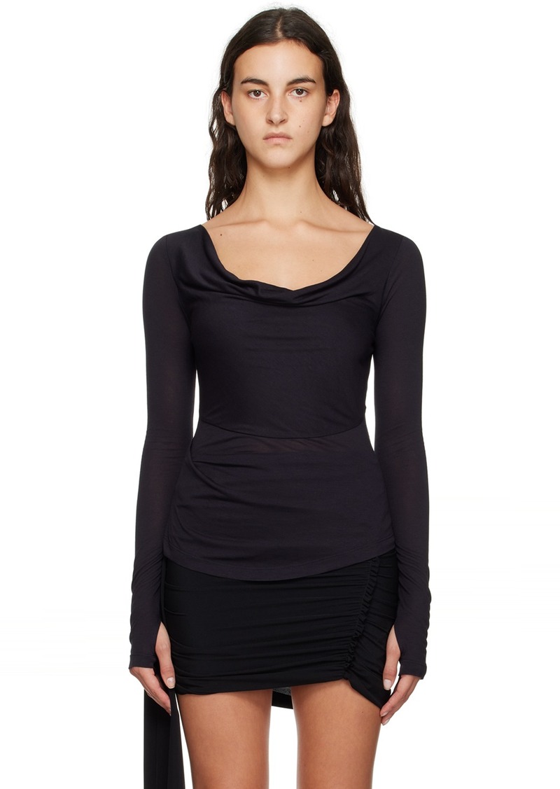 Helmut Lang Navy Cowl Neck Long Sleeve T-Shirt