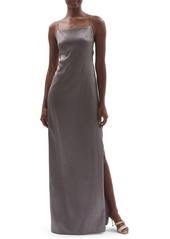Helmut Lang Open Back Stretch Silk Gown in Sartorial Steel at Nordstrom