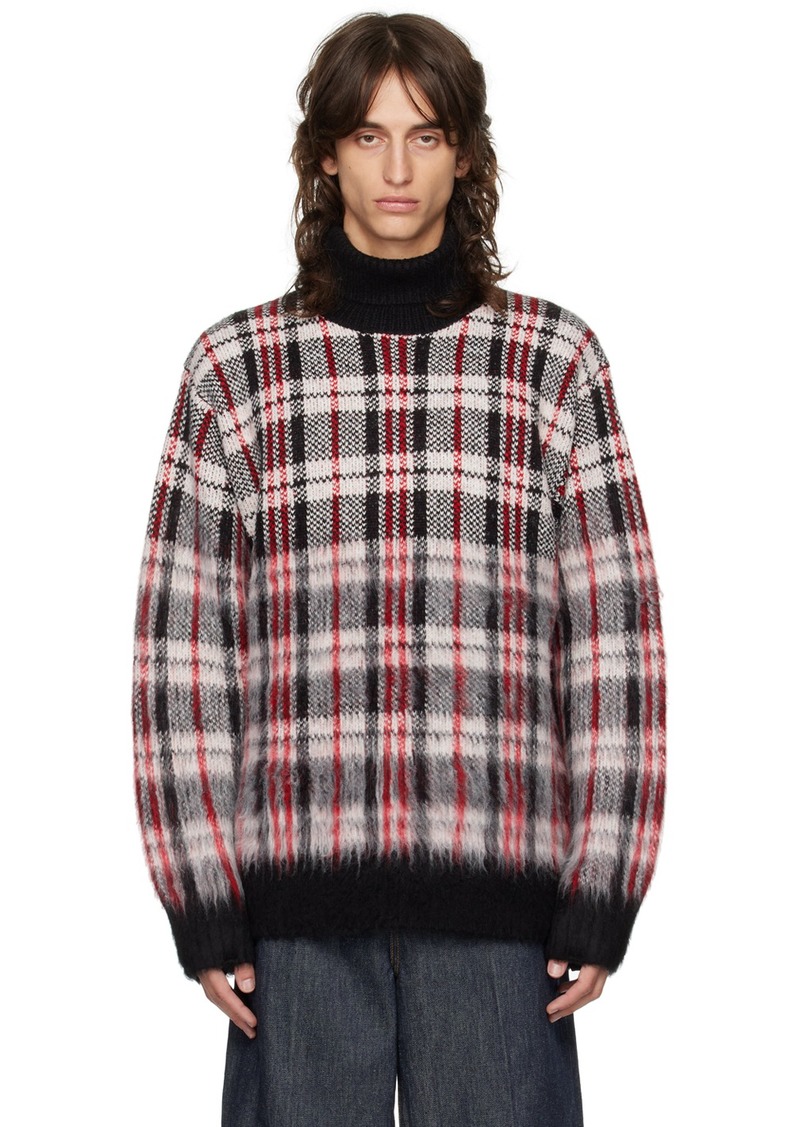 Helmut Lang Red Brushed Plaid Turtleneck