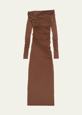 Helmut Lang Ruched Long-Sleeve Jersey Maxi Dress