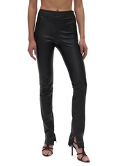 Helmut Lang Slit Leather Pants in Onyx at Nordstrom
