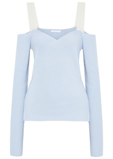 Helmut Lang Woman Cold-shoulder Ribbed-knit Sweater Sky Blue