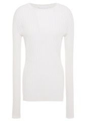 Helmut Lang Woman Distressed Ribbed Cotton-blend Sweater White