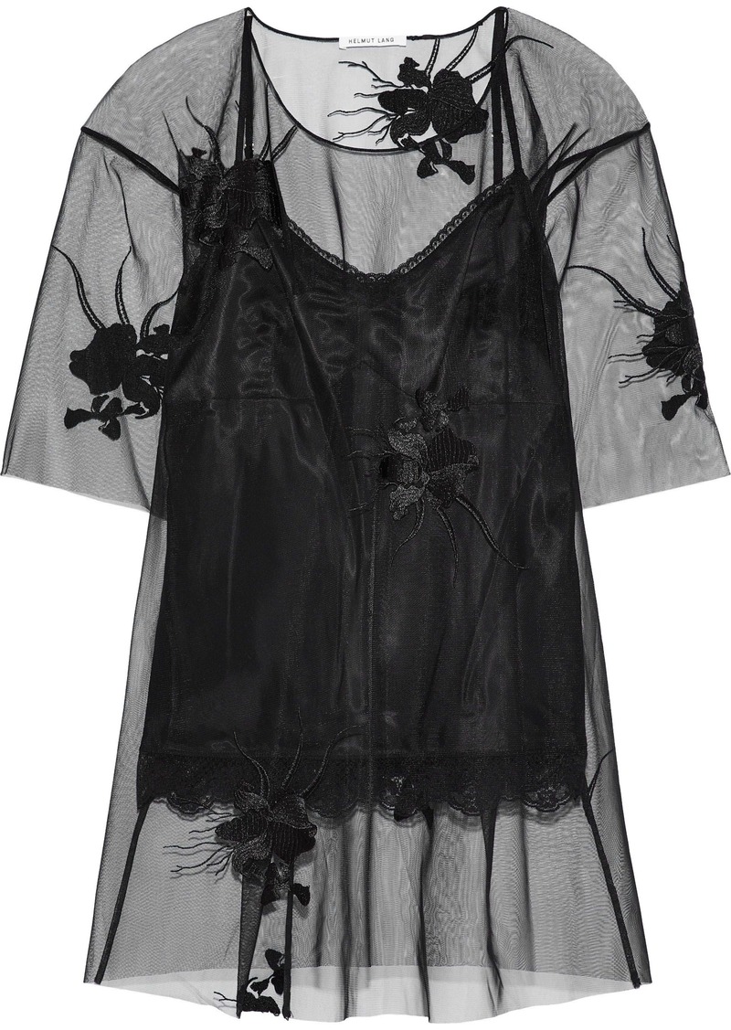 Helmut Lang Woman Embroidered Tulle Top Black