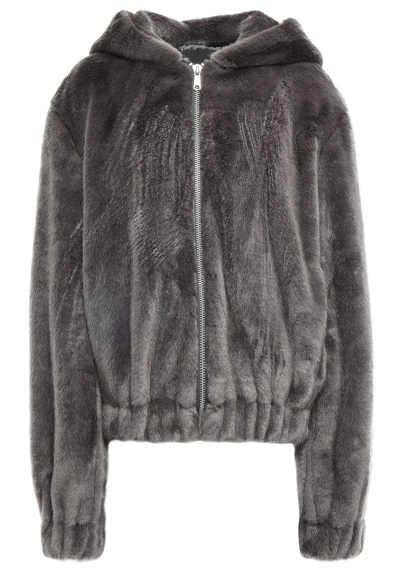 faux fur hooded bomber jacket