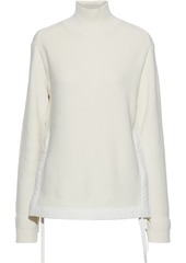 Helmut Lang Woman Knotted Shell-trimmed Ribbed Cotton Turtleneck Sweater Ivory