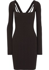 Helmut Lang Woman Ribbed-knit Mini Dress Dark Brown