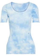 Helmut Lang Woman Ribbed Tie-dyed Cotton-jersey T-shirt Light Blue