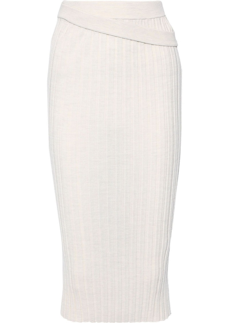 white ribbed midi skirt