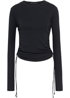 Helmut Lang - Ruched ribbed cotton-jersey top - Black - L