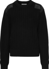 Helmut Lang Woman Sateen-appliquéd Ribbed Cotton Sweater Black