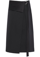Helmut Lang Woman Satin-trimmed Wool-twill Wrap Skirt Black