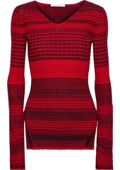 Helmut Lang Woman Striped Ribbed Wool And Cotton-blend Top Red