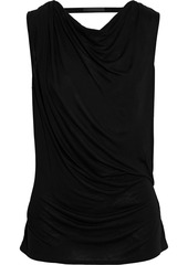 Helmut Lang Woman Wrap-effect Draped Slub Jersey Top Black