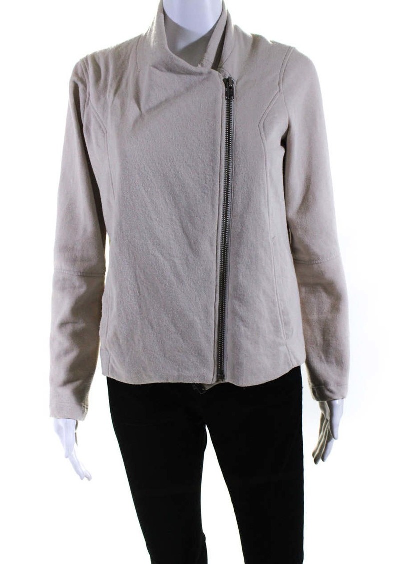 Helmut Lang Womens Front Zip Quilted Trim Crew Neck Jacket Beige