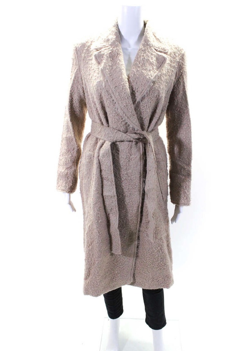 Helmut Lang Womens Fur Textured Collared Open Front Trench Coat Brown