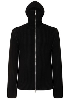 Helmut Lang Hooded Wool Knit Full-zipped Sweater