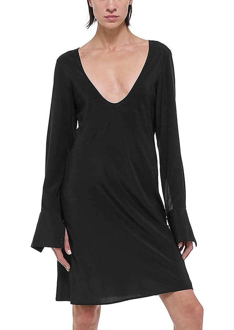 Helmut Lang Opaque Womens V Neck Midi Cocktail And Party Dress