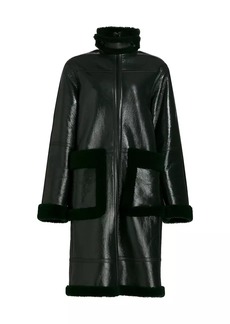 Helmut Lang Patent Leather & Shearling Coat
