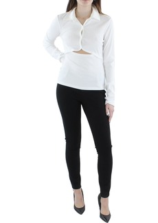 Helmut Lang Womens Ribbed Knit Collar Polo Top
